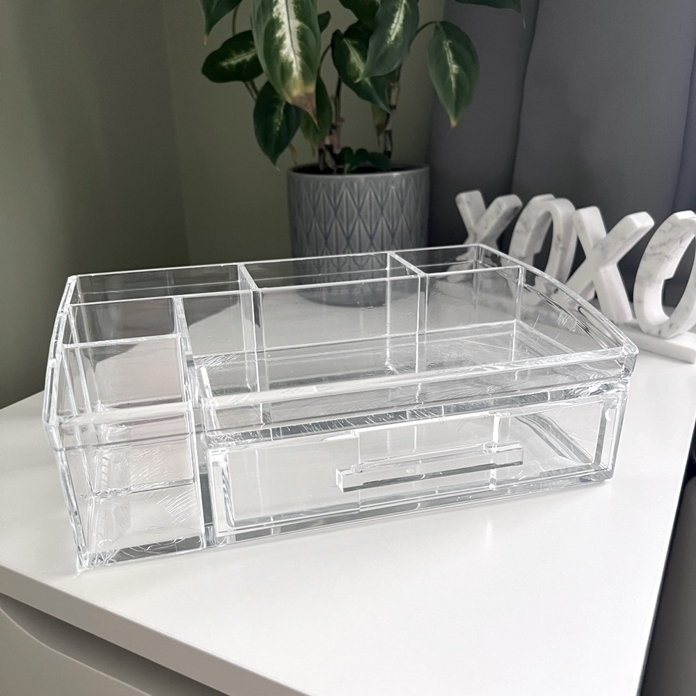 7 compartment Clear Acrylic Organizer w/ Drawer - Makeup Organizer Plastic